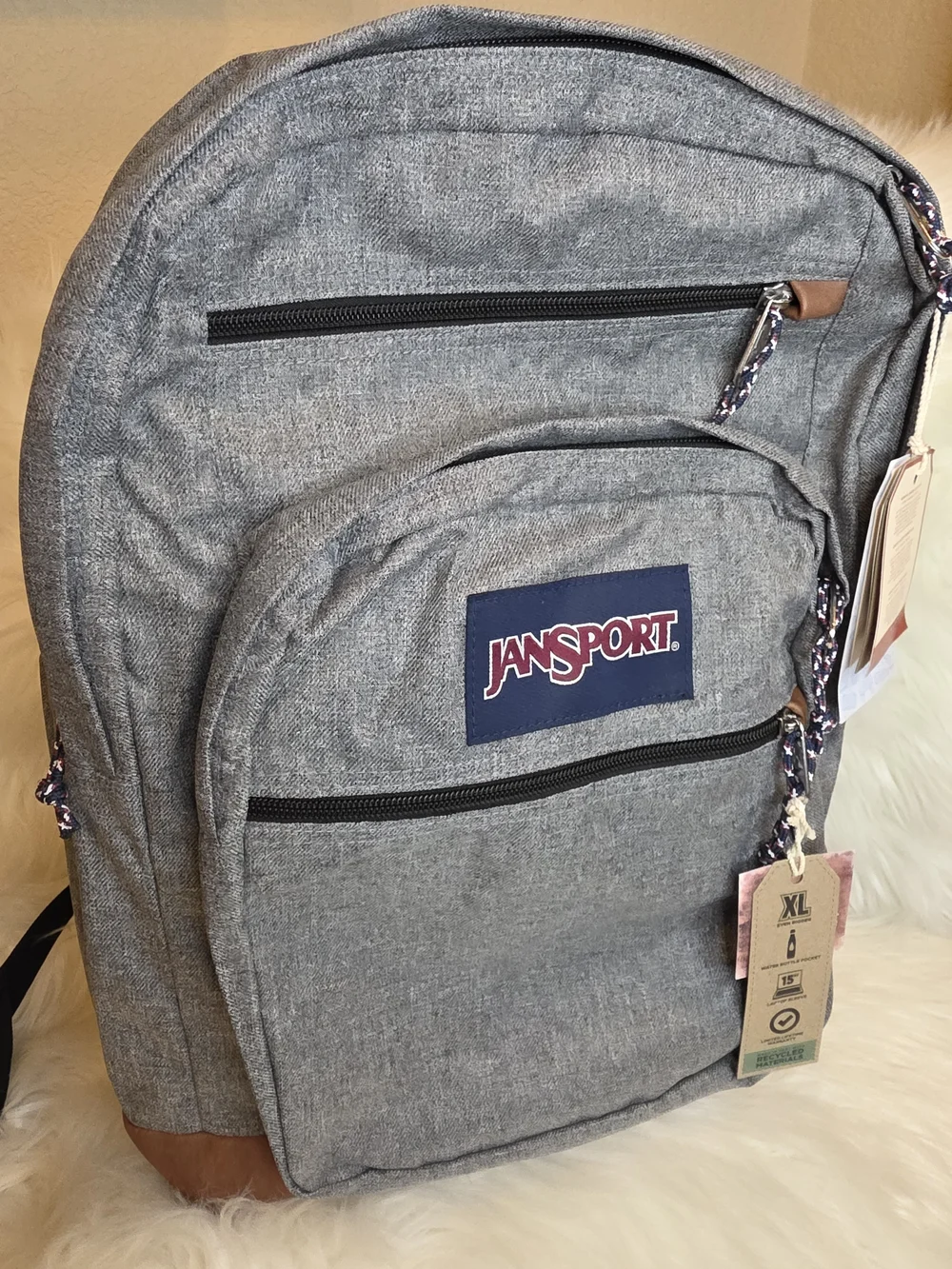 NWT JanSport Cool Student Backpack in the Gray Letterman Poly